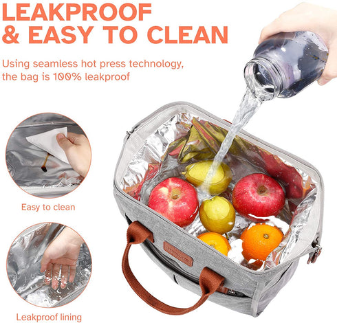 Lunch Bag for Women & Men, Large Insulated Lunch Box Cooler Tote Bags, Adult Reusable Lunch Boxes with Water Resistant for Work, School, Travel and Picnic (Grey)