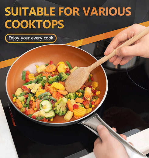 Michelangelo 8 Inch Frying Pan Nonstick, Copper Frying Pan with Lid, Small Frying Pan with Ceramic Coating, Nonstick Frying Pan 8 Inch, Small Copper Skillet, Small Fry Pan - 8 Inch