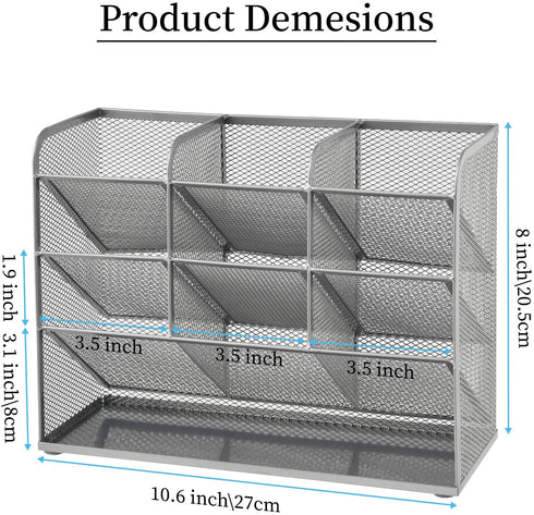 Marbrasse Mesh Desk Organizer, Multi-Functional Pen Holder, Pen Organizer for desk, Desktop Stationary Organizer, Storage Rack for School Home Office Art Supplies (Mesh Pen Holder-Silver)