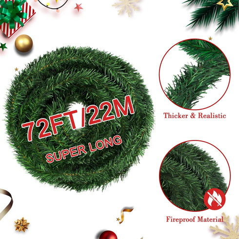 ICNOW 72Feet/22M Christmas Garland With 24 Christmas Ball Ornaments and 36 Red Bows Home Decorated Garlands Artificial Pine Christmas Decoration for Home Garden Holiday Wedding Party Stairs Fireplaces