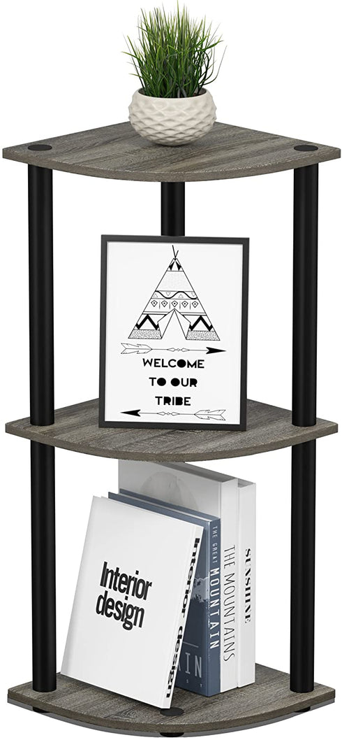 Furinno Turn-N-Tube 3-Tier Corner Display Rack Multipurpose Shelving Unit, French Oak Grey/Black, Model:12077GYW/BK