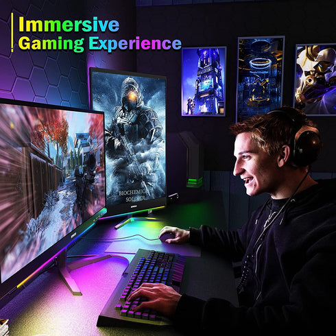 ABCidy Under Monitor Light Bar, RGBIC Screenbar Light Desk Lamp Computer, Dimmable LED with Dynamic Rainbow Effect, Gaming USB Powered, Remote Control Color Changing, Adjustable Brightness and Speed