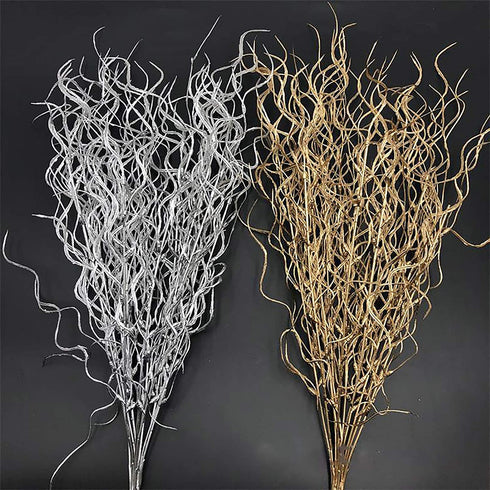 Firlar 5 PCS Gold Sparkle Curly Ting Branch, 21in Glitter Ting Vase Filler Wedding Bouquet Artificial Floral Flower Stub Stem for DIY Bride Bouquet, Wedding Party Table Centerpiece Decor