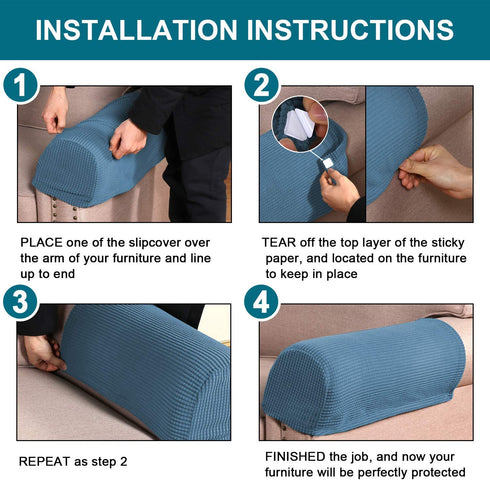 Stretch Armrest Covers for Chairs and Sofas Couch Arm Covers for Sofa Spandex Jacquard Armrest Covers Anti-Slip Furniture Protector Washable Armchair Slipcovers for Recliner Set of 4, Dusty Blue