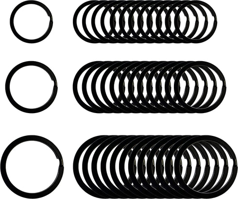 Flat Key Rings Key Chain Metal Split Ring 36pcs (Round 3/4 Inch, 1 Inch and 1.25 Inch Diameter), for Home Car Keys Organization, Lead Free Electroplated Black