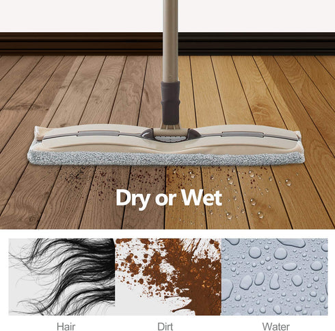 Eyliden Flat Mop - 2pcs Reusable Microfiber Mop Pads, Telescopic Handle and Dirt Removal Scraper - Professional Cleaning Tool for Home Commercial Hardwood, Laminate, Tile Floors