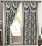 Bella Luxury Jacquard Curtain Panel with Attached Waterfall Valance & Scarf 54 by 84-Inch Grey