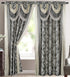 Bella Luxury Jacquard Curtain Panel with Attached Waterfall Valance & Scarf 54 by 84-Inch Grey