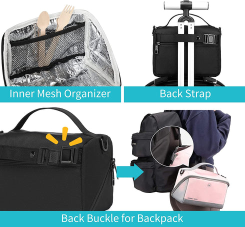 Sunny Bird Small Insulated Lunch Bag Portable Lunch Box Tote for Work and School (Black)