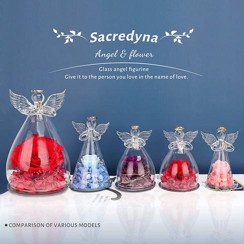Sacredyna Birthday Gift for Grandma Mom, Preserved Real Rose, LED Angel Figurine Gift for Women Christian, Memory Gift