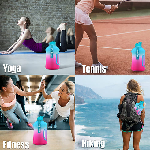 Kaptron Gym Water Bottle with Case - Bodybuilding Water Bottle - Strong Durable 2.2 Litre Water Bottle with Handle - BPA Free Large Half Gallon Sports Water Bottles (Blue Pink, Medium)