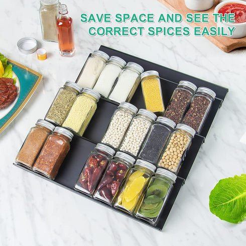 Drawer Spice Organizer- Spice Organizer for Drawer- Black Drawer Spice Rack-- Drawer Spice Organizer Insert - Spice Rack Drawer Organizer, 1 Pack