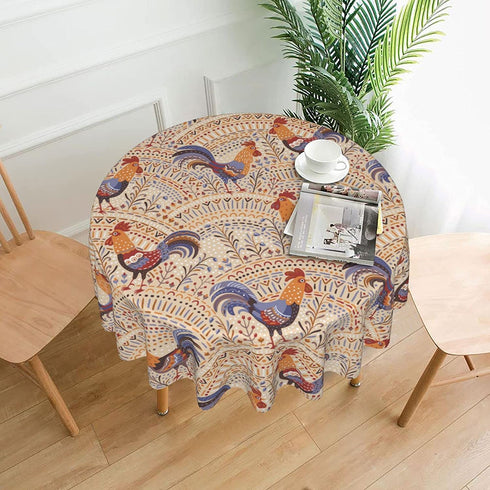 Cute Roosters Tablecloth Round Washable French Country Table Cover for Kitchen Dining Picnic Party Indoor Outdoor Table Mats 60 inch