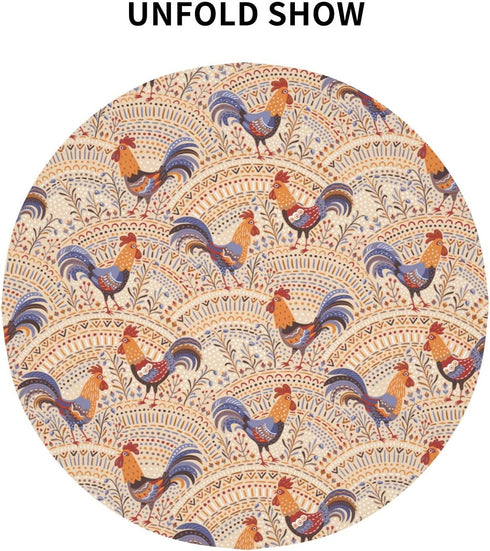 Cute Roosters Tablecloth Round Washable French Country Table Cover for Kitchen Dining Picnic Party Indoor Outdoor Table Mats 60 inch