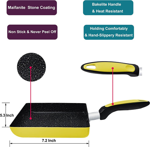 Tamagoyaki Japanese Omelette Pan/Egg Pan - Non-stick Coating - Rectangle Frying Pan Mini Frying Pan (Yellow)