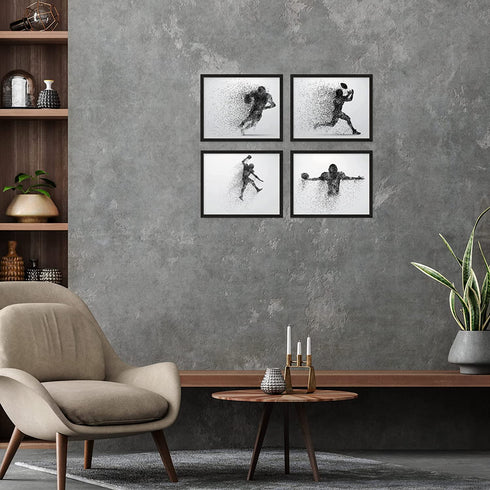 Football Wall Decor Art Prints - Particle Silhouette Set of 4 (8x10) Poster Photos - Man Cave, Bedroom Decor
