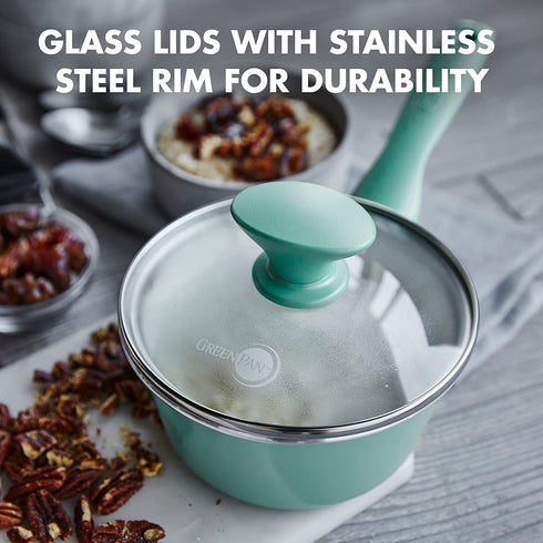 GreenPan Rio Healthy Ceramic Nonstick 1QT Saucepan Pot with Lid, PFAS-Free, Dishwasher Safe, Turquoise
