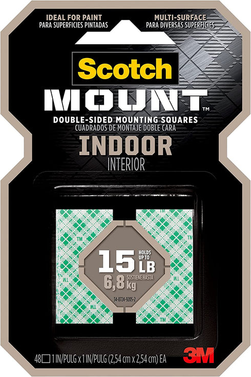 Scotch-Mount Indoor Double-Sided Mounting Squares 111H-SQ-48, 1 in x 1 in 48/pk
