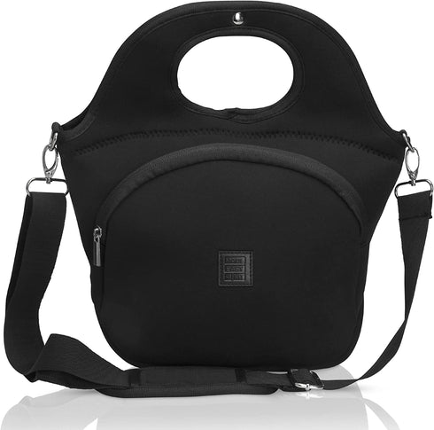 Made Easy Kit Large Insulated Lunch Tote Carrier for Women Men with Front Zipper Pocket, Soft Lightweight, Travel Ready with Padded Shoulder Strap and Magnetic Clasp Handle (Black, Large)