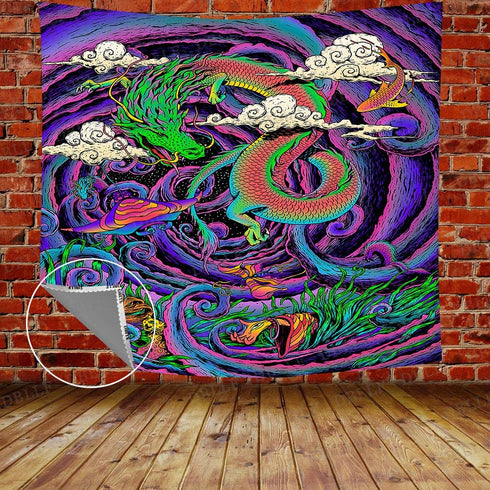 DBLLF Japanese Legendary Dragon Tapestry Trippy Marine Anime Theme Legend Dragon Tapestry,Size 60"x 60" Flannel Art Tapestries,for Living Room Bedroom Dorm Decor GTYYDB389