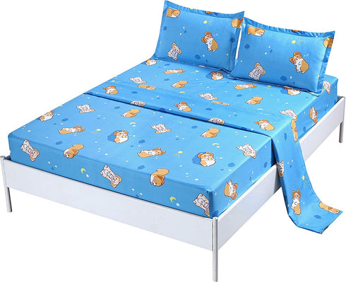 SDIII 3PC Dog Bedding Sheet Sets Twin Size Animal Bed Sheets with Flat Fitted Sheet for Boys, Girls and Teens