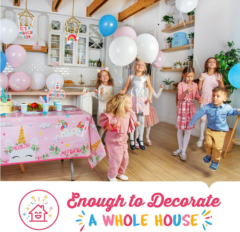 Unicorn Party Decorations by Aliza | Girl Princess Toddler Kids Birthday Pastel Rainbow Pink Decorations Cups Plates Signs Napkins Balloons Tablecloth Utensils Decorations for Girls Serves 16