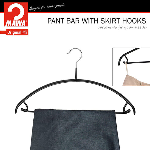 MAWA by Reston Lloyd Model 42/U Euro Non-Slip Space-Saving Clothing Hanger with Bar& Hooks for Skirs, Pack of 5, Black, 5 Count