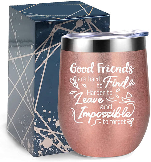 Pinata Good Friend Wine Tumbler Cup Rose Gold Capacity 12oz, Best Friend Birthday Gifts for Women, Friend, BFF, Female, Funny Christmas, New Year, Birthday Friend Gift Ideas