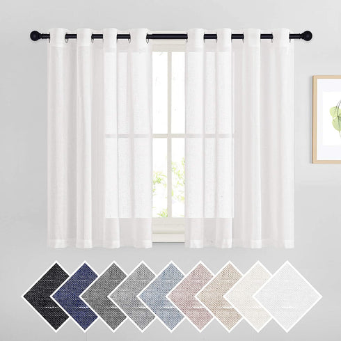 NICETOWN 45" Long White Flax Linen Sheer Bedroom Curtains Grommet, Decorative Window Treatment Draperies Privacy with Light Through for Kitchen/Nursery/Bathroom, 52" Wide, Sold as 2 Panels