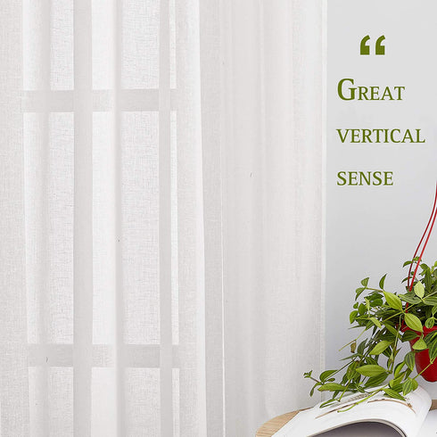 NICETOWN White Sheer Curtains for Sliding Glass Door, Grommet Top Elegant Flax Linen Semi Sheer Privacy Window Treatment for French Door/Bedroom/Living Room, W100 x L84, 1 Panel