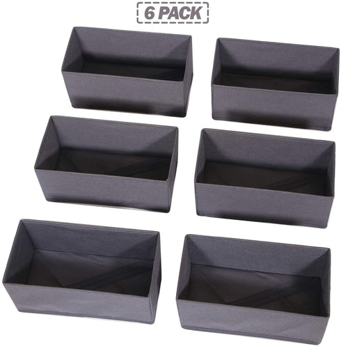 DIOMMELL 6 Pack Foldable Cloth Storage Box Closet Dresser Drawer Organizer Divider Fabric Baskets Bins Containers for Clothes Underwear Bras Socks Lingerie Clothing, Dark Grey 060