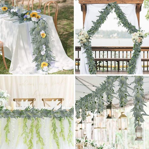 Ageomet 3pcs Artificial Eucalyptus Garland Decor Eucalyptus Vine Greenery with Willow Leaves Faux Spring Eucalyptus Willow Garland for Wedding Room Wall Table Decoration