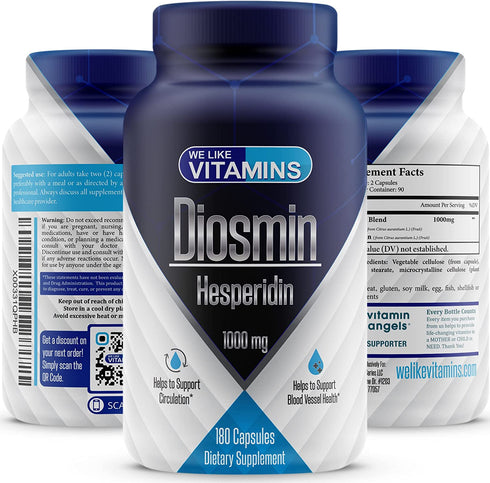 Diosmin Hesperidin 1000mg Per Serving – 180 Capsules – 90 Day Supply - Diosmin and Hesperidin Supplement – Helps to Support Healthy Circulation, Veins, Capillaries, and Lymphatic Drainage