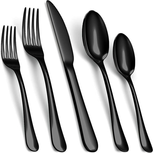 Tribal Cooking Black Flatware serving set - Stainless Steel Silverware Set - 20 Piece - Cutlery Set - Silverware Set Service for 4 - Knives, Fork and Spoon - Dishwasher Safe - Stunning Polished Finish