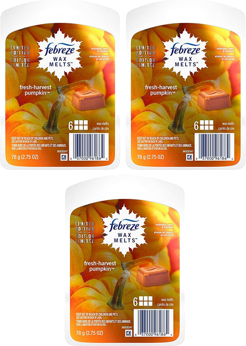 Febreze Wax Melts Air Freshener - Limited Edition - Fresh-Harvest Pumpkin - Net Wt. 2.75 OZ (78 g) Per Package - Pack of 3 Packages