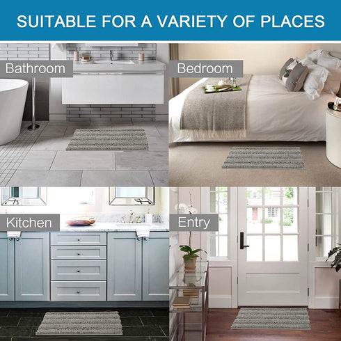 Bath Rugs for Bathroom Non Slip Bath Mats Extra Thick Chenille Striped Rug 20" x 32" Absorbent Non Skid Fluffy Soft Shaggy Washable Dry Fast Plush Mat for Indoor, Bath Room, Tub - Dove