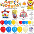 Golray 138Pcs Carnival Circus Balloon Garland Arch Kit for Kids Carnival Circus Theme Birthday Party Decorations Supplies, Carnival Decor with Happy Birthday Banner Circus Tent Lion Clown Head Popcorn