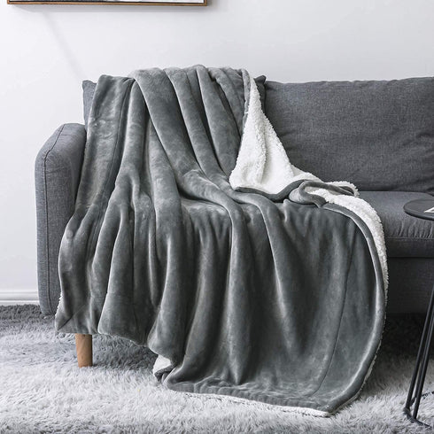 BEDELITE Sherpa Fleece Blanket Grey Throw Blanket for Couch & Bed- 480GSM Thick Warm Winter Blankets, Super Soft & Cozy Fuzzy Blanket (50" X 60")