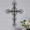 Lavish Home Handmade Short Flat White Mango Wood Vase Metal Cross Fleur De Lis Design-Rustic Handcrafted Religious Wall Art for Decor in Living Room, Bedroom, 15.5" x .7" x 23.3?, Black