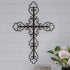 Lavish Home Handmade Short Flat White Mango Wood Vase Metal Cross Fleur De Lis Design-Rustic Handcrafted Religious Wall Art for Decor in Living Room, Bedroom, 15.5" x .7" x 23.3?, Black