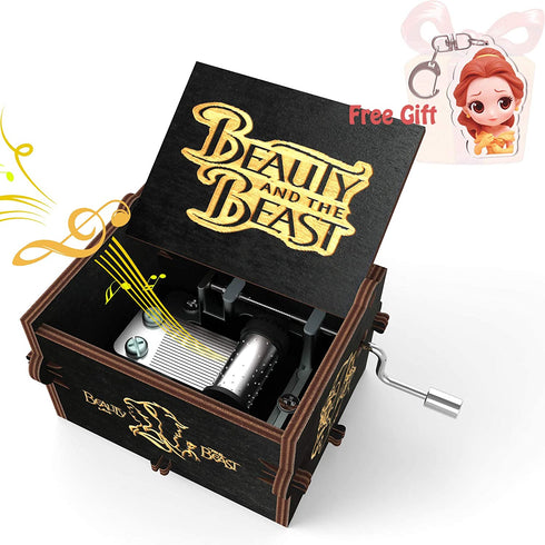 Tiny-Music-Box-Gifts-Wooden Decorations Musical-Box-Hand-Crank for Daughter Mom Wife Kids Girlfriend Women Baby Christmas-Birthday-Anniversary (Beauty and the beast music box wooden musical box)