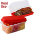 Bread Box -Dual Use Bread Holder/Airtight Plastic Food Storage Container for Dry or Fresh Foods -2 in 1 Bread Bin- Loaf Cake Keeper/Baked Goods -Keeps Bread Fresh- Red and Clear Cover - Signoraware (Red)