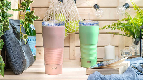 Zak Designs Lynden 28 oz Vacuum Insulated 18/8 Stainless Steel Travel Tumbler with Splash-Proof Lid, Includes Reusable Plastic Straw and Fits in Car Cup Holders, Misty Rose