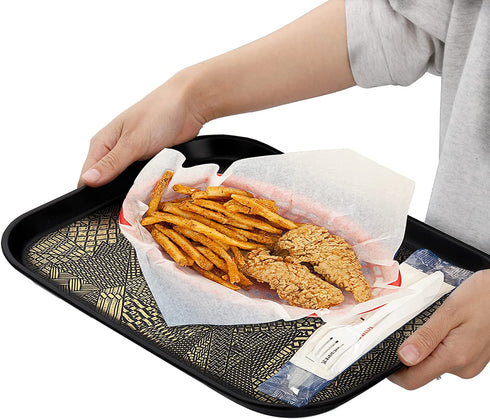 ZOOFOX Set of 4 Fast Food Tray for Eating, Plastic Serving Tray for Lunch, 14.5" X 10" Rectangular Textured Non-Slip Trays for Parties, Coffee Table, Buffets, Cafeteria