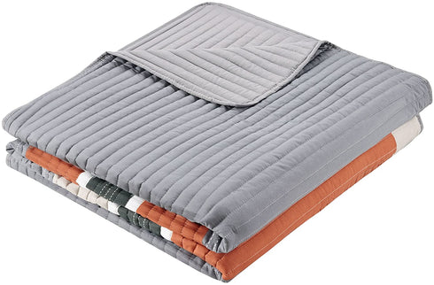 Comfort Spaces Quilt Set Trendy Casual Fun, Vibrant Color Design, Hypoallergenic All Season, Lightweight Coverlet Bedspread Cozy Kids Bedding & Sham Twin/Twin XL Pierre Grey Orange Stripe 2 Piece