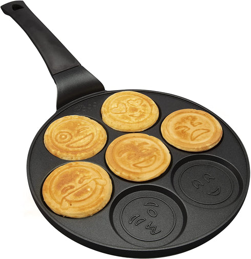 Emoji Friends Mini Pancake Pan - Make 7 Unique Flapjacks - Nonstick Griddle for Breakfast Magic & Easy Cleanup - Fun Smiley Face Gift for Kids and Adults, Boys or Girls