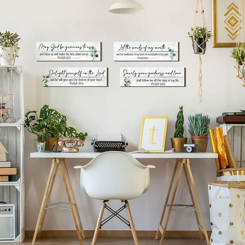 4 Pieces Bible Verses Wall Decor Psalms Scripture Wall Art Wooden Christian Sign Rustic Wall Decor Christian Wall Art Prayer Wall Decor Christian Decorations for Home (Simple Style)