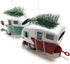 Kurt Adler Red and Green Campers Hauling Trees Tin Christmas Holiday Ornaments Set of 2