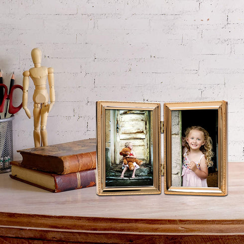 Lawrence Frames Classic Bead Picture Frame, 3.5x5 Double, Gold