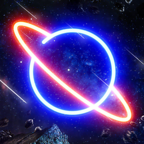 Koicaxy Planet Neon Sign, Acrylic Neon Light for Wall Decor, Battery or USB Powered Light Up Neon Sign for Bedroom, Kids Room, Living Room, Bar, Party, Christmas, Wedding